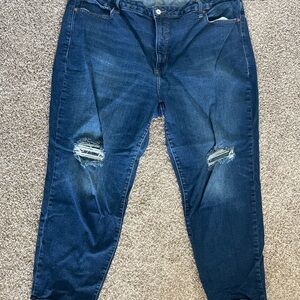 Old Navy Women's High-Rise Distressed Dark Blue Jeans (O.G. Straight)